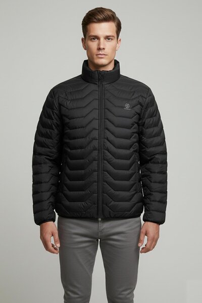 Sabri Özel Siyah Standart Fit Normal Kesim Dik Yaka Yan Cepli Casual Mont