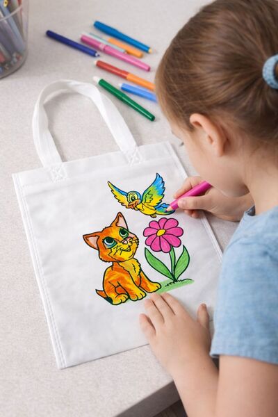 toysmaker Çocuk Boyama Çantası,Boyama Bez Çanta Tote Bag,Eğitici ,10’lu paket...