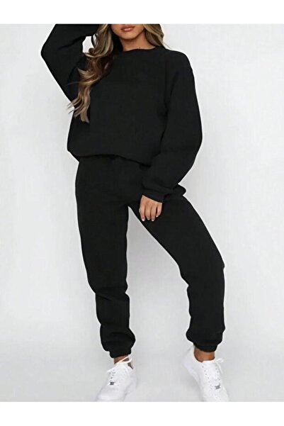 AEMİ Women's Crew Neck Sweatshirt and Jogger Sweatpants - Top and Bottom Set