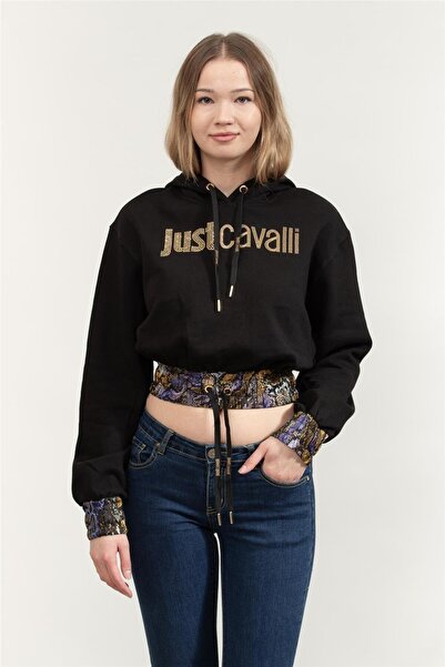 Just Cavalli Kapüşon Yaka Baskılı Siyah Kadın Sweatshırt 75paı309