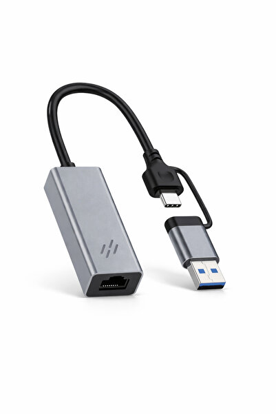 HEATZ ZT-56 USB 3.0 + Type-C to Gigabit Ethernet RJ45 Adaptör – 2in1 1000 Mbp...