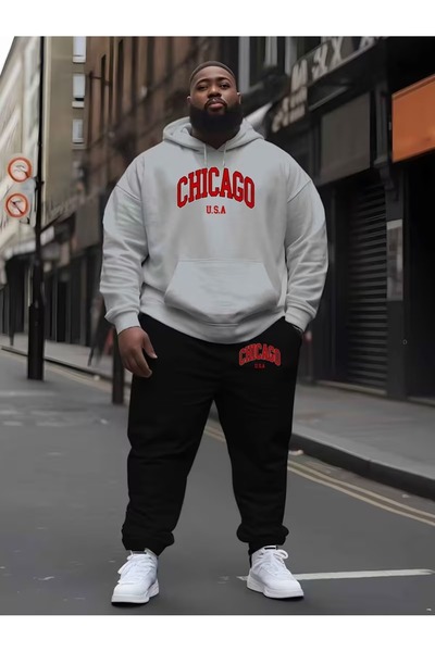 Flaubert Falubert-Men's Printed Jjh Large Size Sweatahirt - Sweatpants 2-Piec...