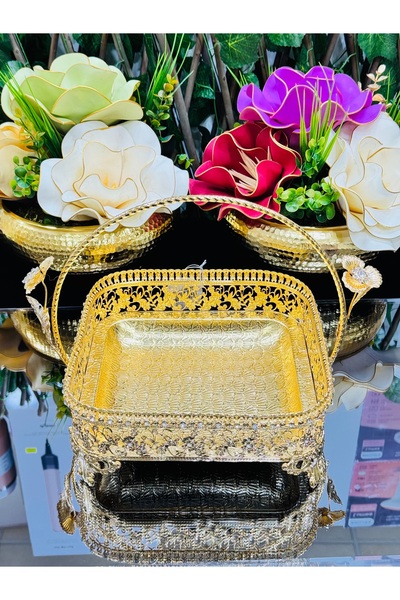 EVRA Gold Kristalli Taşlı İçi Telkari Kare Köşeli Model Kulplu Lüks İthal Çik...