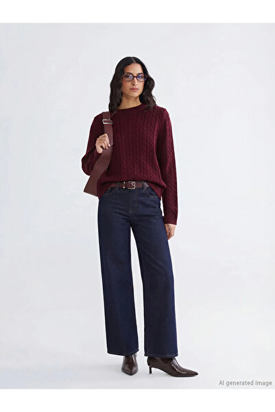 LC Waikiki Lcw Modest Burgundy Crew Neck Self Patterned Women's Knitwear Sweater