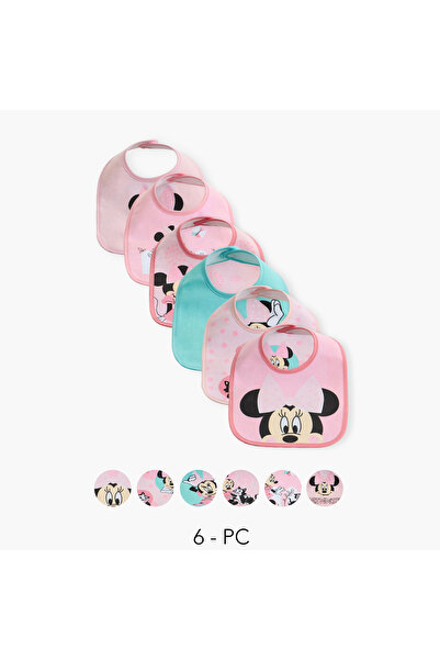 Disney Minnie Mouse Print Bib with Button Closure - Set of 6