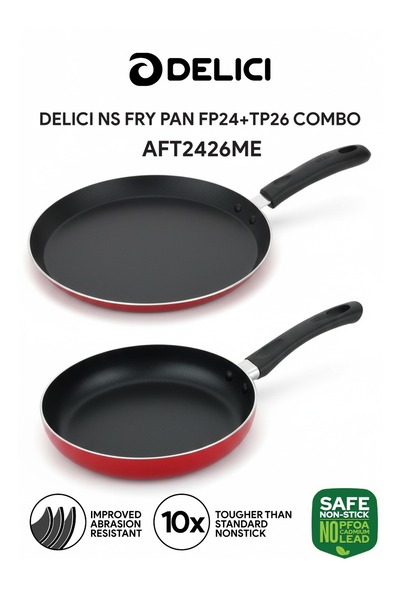 DELICI Nonstick Frypan 24cm + Tawa 26cm Combo AFT2426ME PFOA Free Aluminium Dishwasher Safe