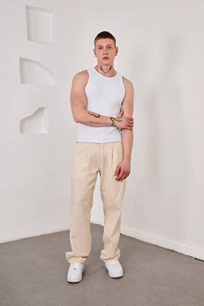 DIRECTIVE JEANS Men's Bol Regular Baggy Cotton Trousers Beige Does Not Show Inside