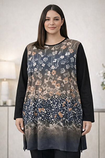 TUSSE Women's Plus Digital Pattern Soft Cashmere Oversized Blouse