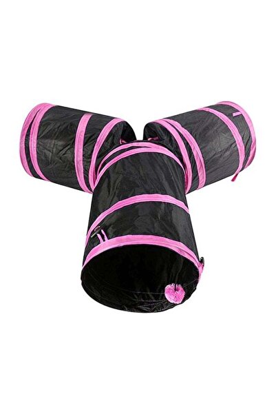 BLOOMING TIME 3-Way Collapsible Cat Play Tunnel Black/Pink