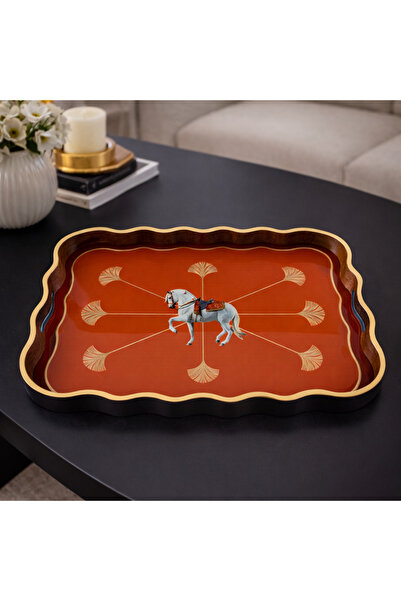 Karma Home Regal Cavallo Patterned Rectangular Glass Tray – Decorative Presen...