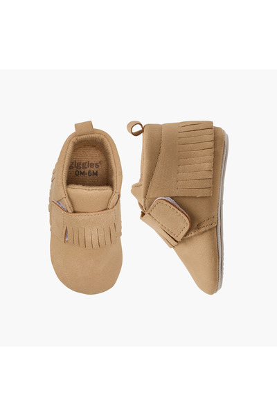 giggles Fringe Detail Booties with Hook and Loop Closure