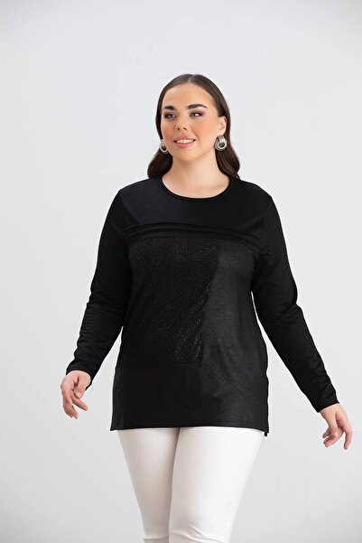 TUSSE Women's Elegant Ribbed Glittery Viscose Plus Size Blouse