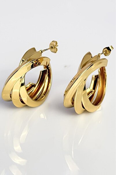 TAKIŞTIR Altın Renk Çelik Halka Küpe (Çift)