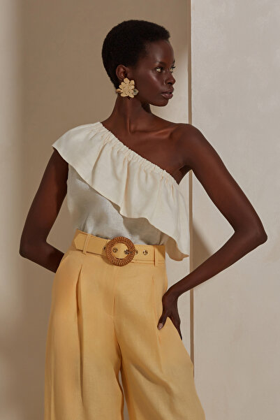 Dahlia Bianca Joanna Keten Bluz