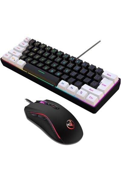 HXSJ 61-Key RGB Gaming Keyboard and Mouse Set, Mechanical Feel, Conflict-Free Design, Wired, Black