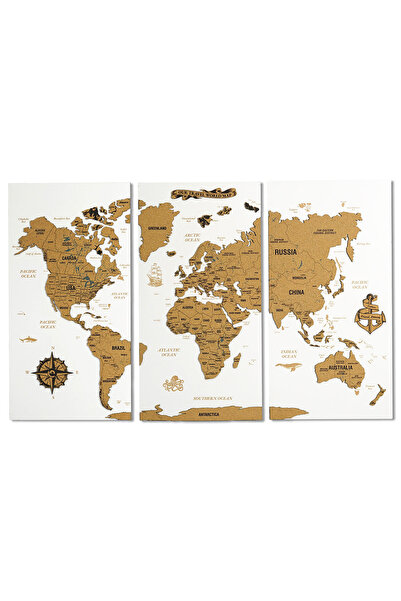 Colorfull Worlds Mantar Pano Dünya Haritası Ahşap - Ev Ofis Duvar Dekoru 105x...