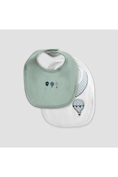 giggles Hot Air Balloon Embroidered Bib with Button Closure - Set of 2