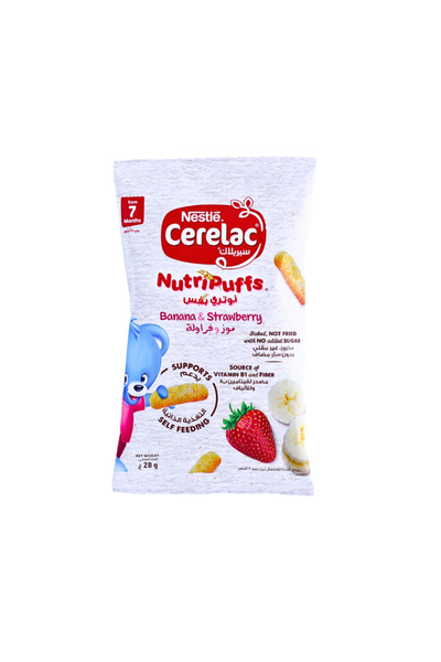 Cerelac نيوتري بافس موز وفراولة 7 م 28 جم