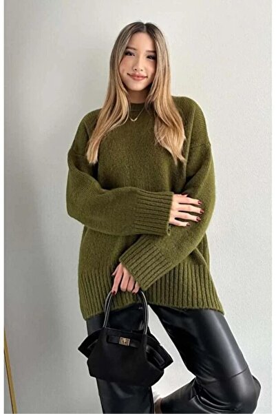 LOTUS CITY Women's Crew Neck Oversize Navy Blue Knitwear Sweater