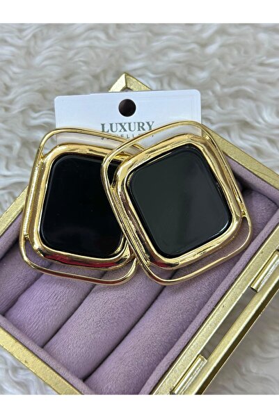 BY YASİN TOPÇU 🖤   Black Stone Gold Framed Luxury Earrings 🖤