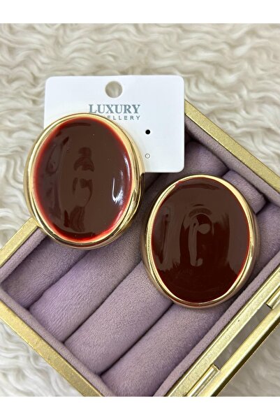 BY YASİN TOPÇU 🤎   Luxury Earrings with Gold Frame in Coffee Tone 🤎
