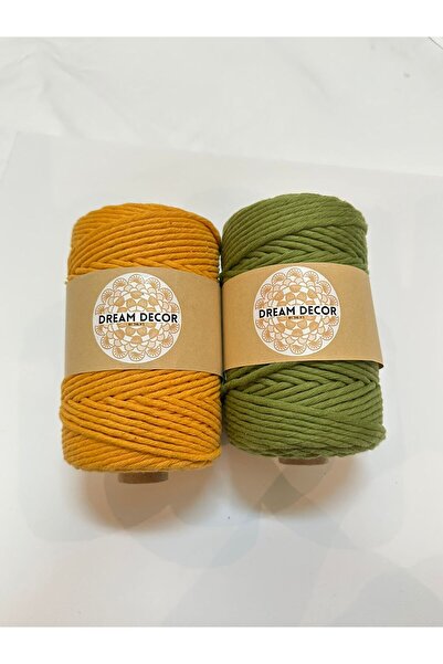 Dream Decore by NS مجموعة خيوط قطنية للمكرمية - أصفر خردلي وأخضر زيتوني | 200...