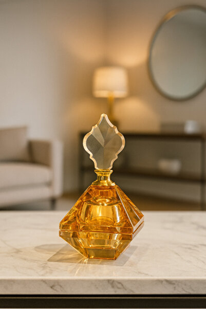 İSHTAR DEKOR DEKORATİF KRİSTAL PARFÜM ŞİŞESİ - BAL - 18 CM