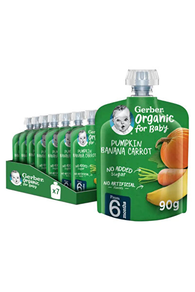 GERBER هريس عضوي من اليقطين والموز والجزر 6 أشهر 4 × 90 غرام