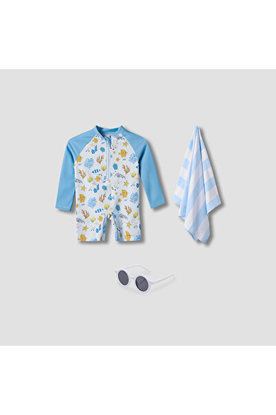 Juniors Sea Life Print Swimsuit with Towel and Sunglasses