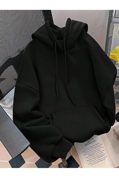 ZİYMO Kapüşonlu Sweatshirt Büyük Beden Rahat Kesim Sweat
