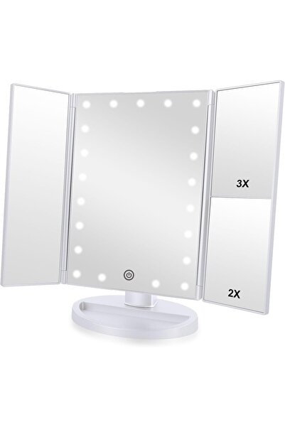 XTRIKE ME 3 Kanatlı LED Işıklı Makyaj Aynası 2X/3X Büyütmeli Dokunmatik Sensö...