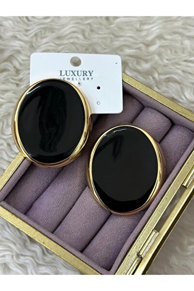 BY YASİN TOPÇU 🖤   Black Oval Gold Framed Luxury Earrings 🖤