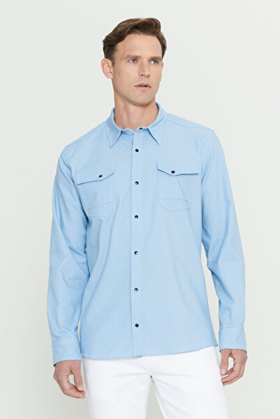 AC&Co / Altınyıldız Classics Ice Blue Slim Fit Slim Fit Classic Collar Cotton...