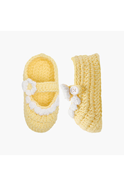 Juniors Crochet Textured Booties with Button Closure