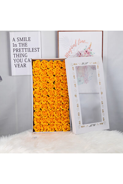 JML1 Scented Roses 50/set from Soap, Flower 7x5cm, Box 45x23cm, Dark Yellow