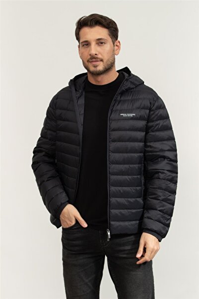 Armani Exchange Men's Hooded Full Fit Horizontal Quilted Puffer Jacket - Navy...