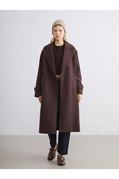 LC Waikiki XSIDE Kahverengi Kruvaze Yaka Kadın Kaşe Kaban