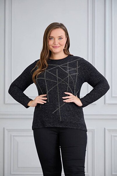 TUSSE Women's Elegant Soft Stone Embroidered Plus Size Cashmere Blouse