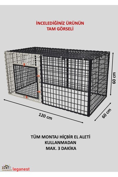 Leganest 60X120X Yükseklik 60cm ÜST KAPALI Köpek, Kedi, Tavşan, 3cmx 5cm Aralıklı LGN60_SCX120_UK