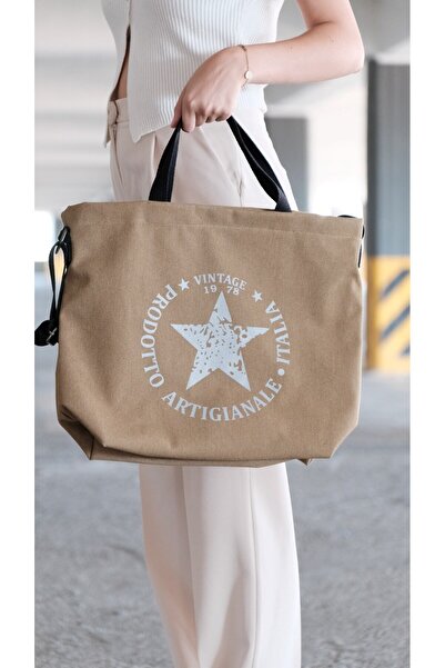 newar حقيبة قماشية ذات حزام متقاطع بنمط نجمة كريمية
