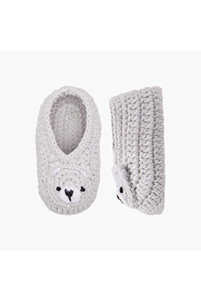 Juniors حذاء سهل الارتداء مزين بنقشة كروشيه وتفاصيل وجه دب