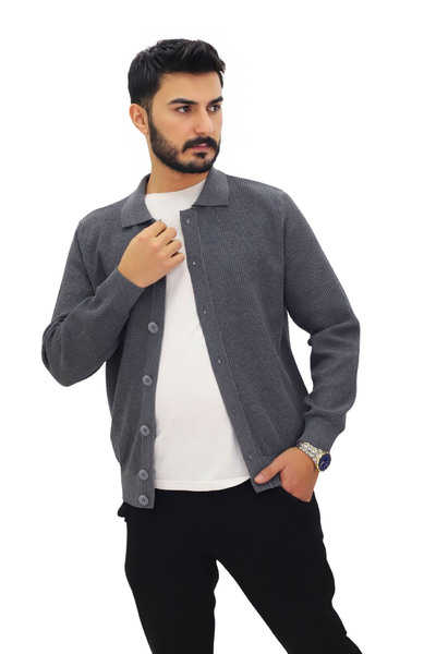 ThisBest Thessaloniki Knitted Buttoned Men's Jacket Anthracite