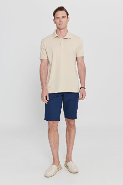 AC&Co / Altınyıldız Classics Dark Beige Standard Fit Regular Cut 100% Cotton Logo Detailed Polo Neck T-Shirt