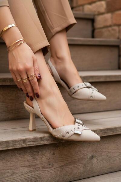 Santamarina Women's Shoeevenna Beige Denim Classic Heeled Shoes