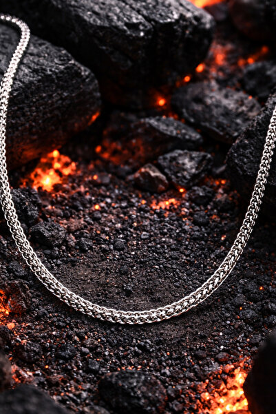 OSMANLI GÜMÜŞ Men's Necklace - Square Cut Model Men's Steel Necklace - Silver...