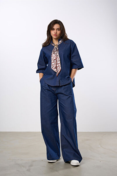 HANIQA Denim Suit with Scarf Accessories