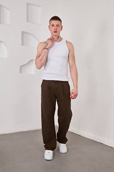 DIRECTIVE JEANS Men's Bol Regular Baggy Cotton Trousers Beige Does Not Show Inside