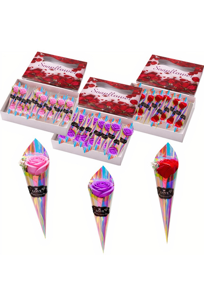 JML1 Scented Rose 24/set from Soap 35x6cm, in Plastic Cone Different Colors W...