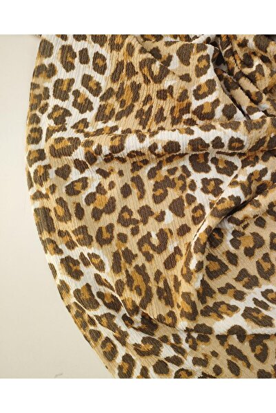 Kumaş Parça Coffee Tones Ecru Leopard Pattern Wrinkled Jersey Width: 160 cm