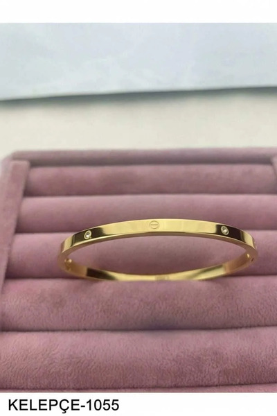 Lujo Aksesuar Çelik CRT Model Taşlı Gold Bebe Boy İnce Kelepçe Bileklik